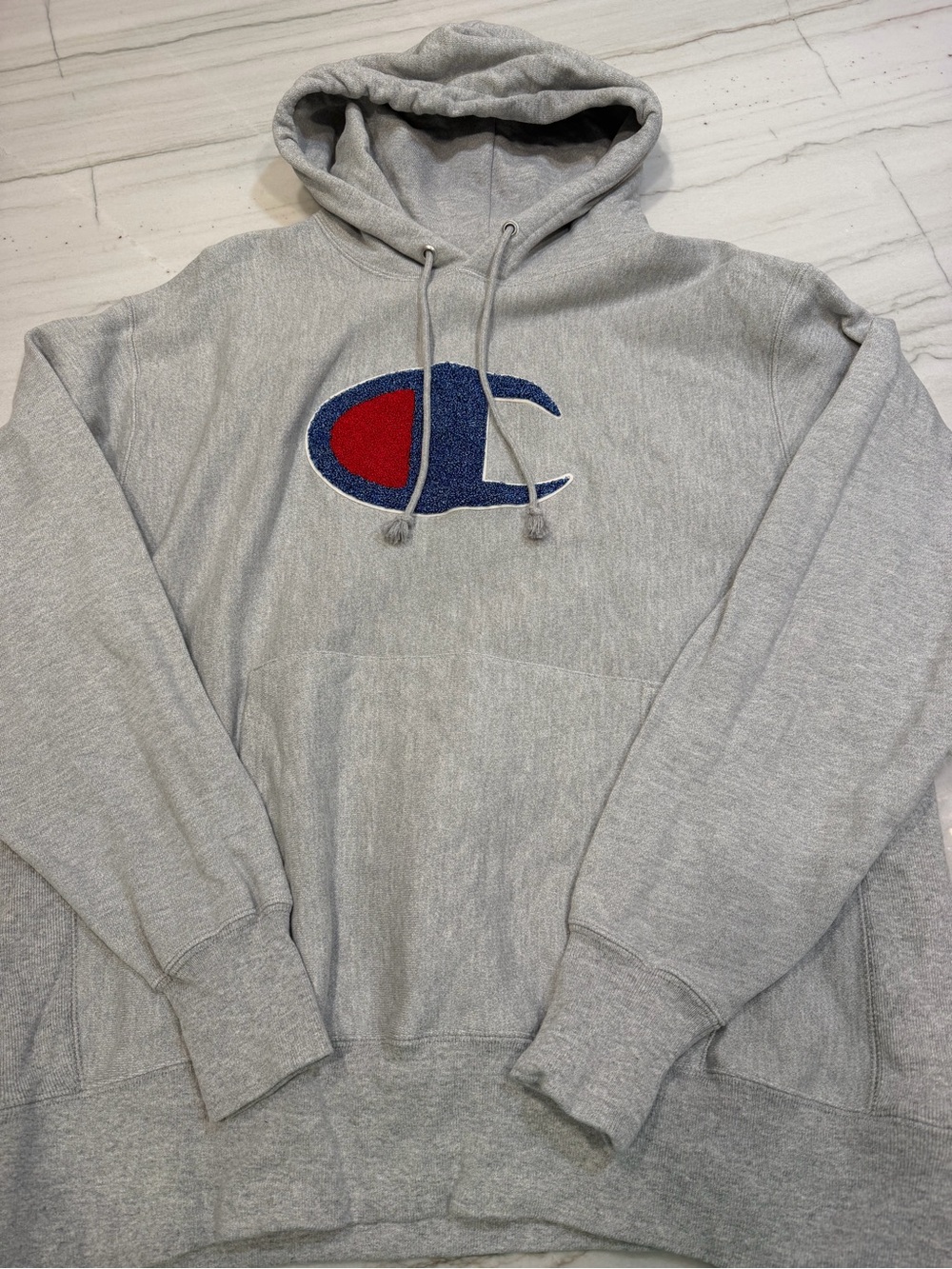 Champion Gray Pullover Hoodie with Red & Navy Logo